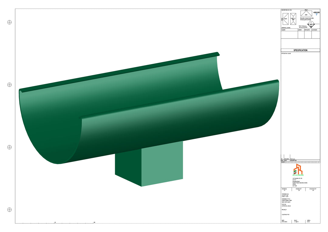 Aluminium Radius Gutter - Type 3 - Centre Spout - 63 Sq
