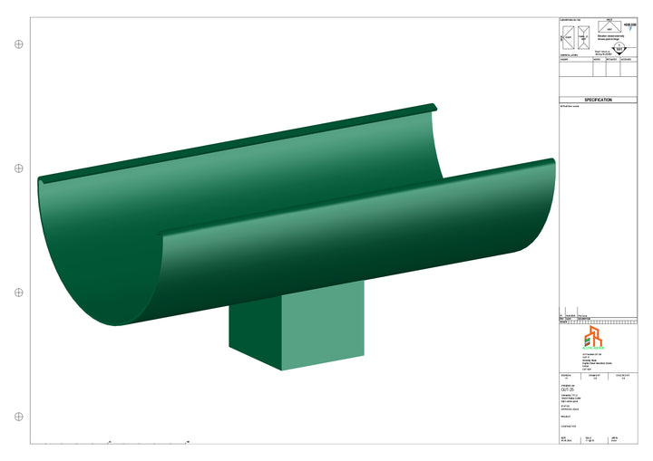 Aluminium Radius Gutter - Type 3 - Centre Spout - 63 Sq