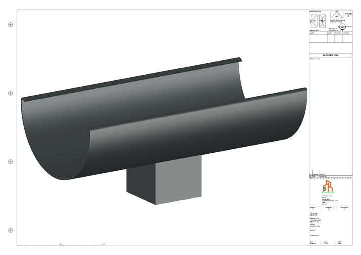 Aluminium Radius Gutter - Type 3 - Centre Spout - 63 Sq