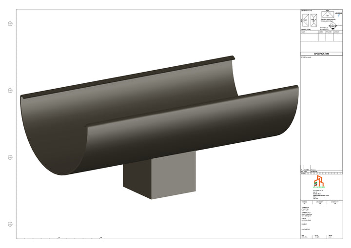 Aluminium Radius Gutter - Type 3 - Centre Spout - 63 Sq