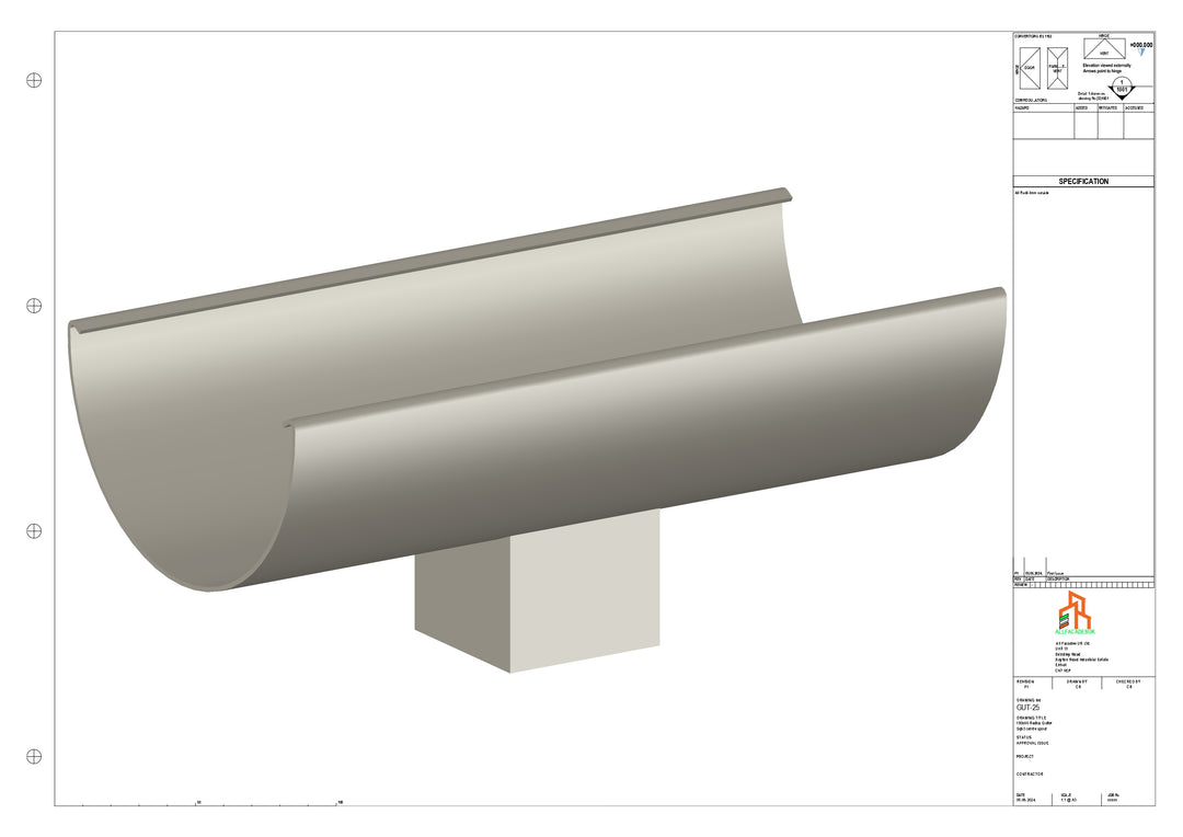 Aluminium Radius Gutter - Type 3 - Centre Spout - 63 Sq