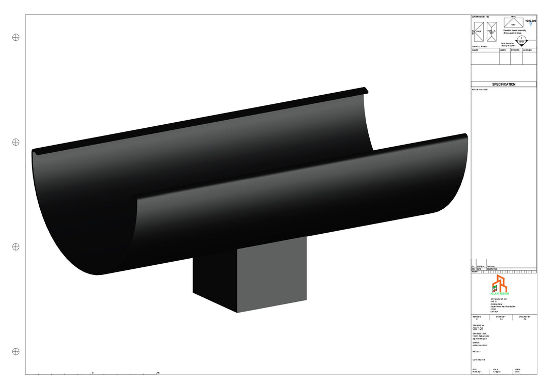 Aluminium Radius Gutter - Type 3 - Centre Spout - 63 Sq