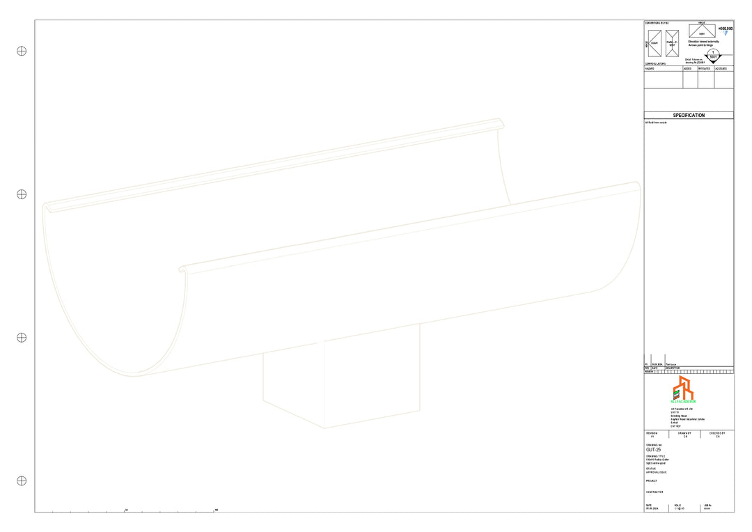 Aluminium Radius Gutter - Type 3 - Centre Spout - 63 Sq