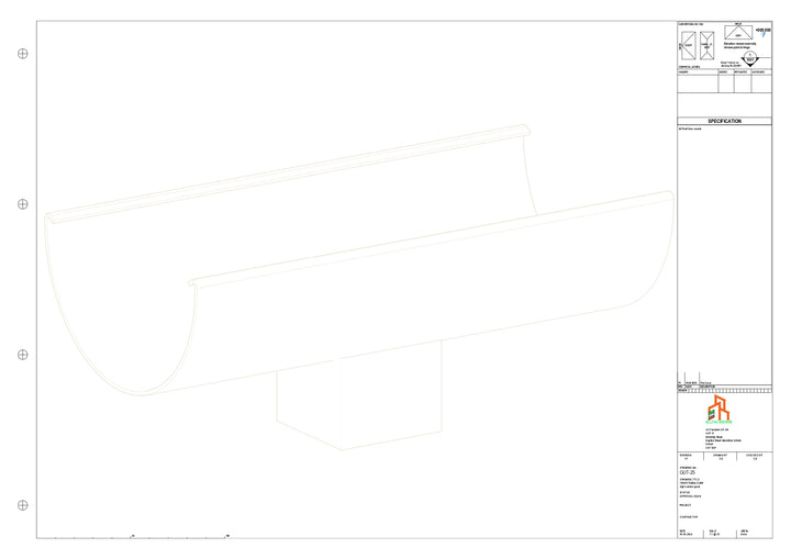 Aluminium Radius Gutter - Type 3 - Centre Spout - 63 Sq