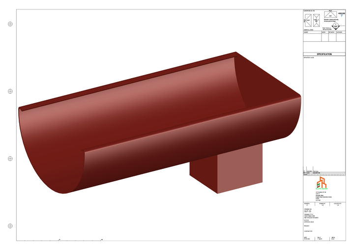 Aluminium Radius Gutter - Type 2 - End Spout - 76 Sq