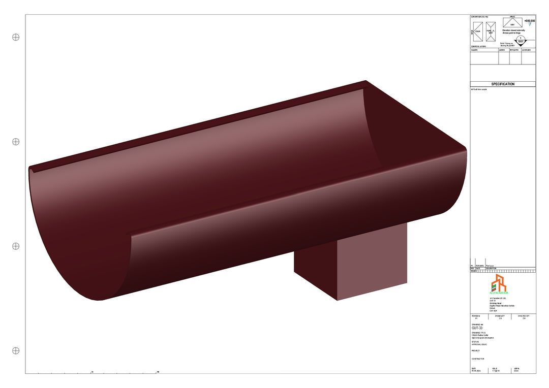 Aluminium Radius Gutter - Type 2 - End Spout - 76 Sq
