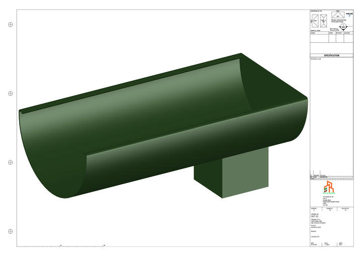 Aluminium Radius Gutter - Type 2 - End Spout - 76 Sq