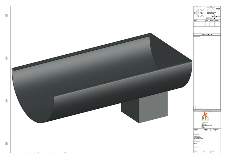 Aluminium Radius Gutter - Type 2 - End Spout - 76 Sq