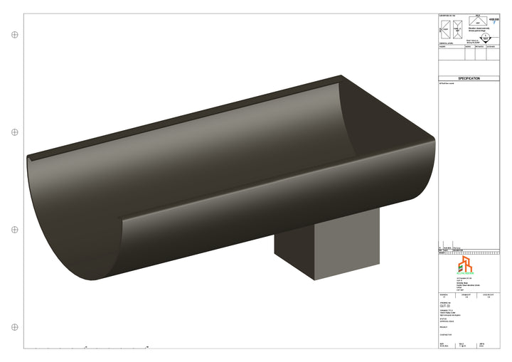 Aluminium Radius Gutter - Type 2 - End Spout - 76 Sq