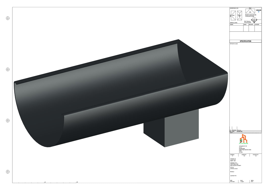 Aluminium Radius Gutter - Type 2 - End Spout - 76 Sq