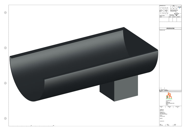 Aluminium Radius Gutter - Type 2 - End Spout - 76 Sq