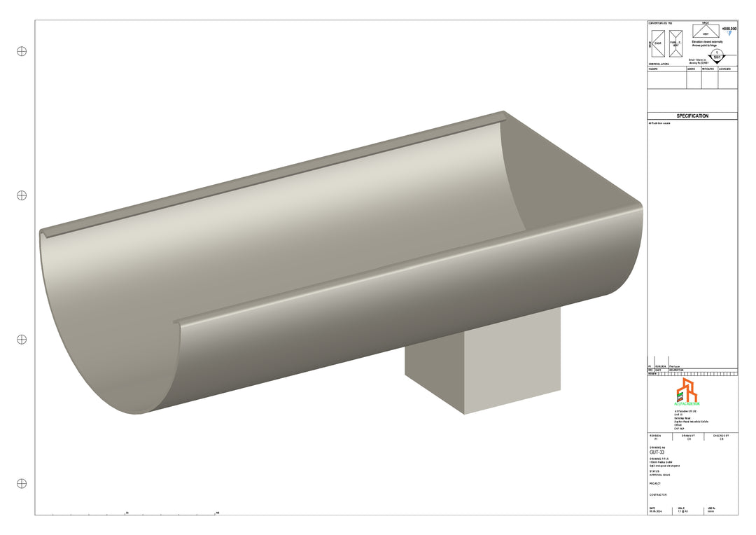 Guuttern Inlet Type R Transition Aluminium Radius Gutter - Type 2 - End Spout - 76 Sq – Aluminium ...