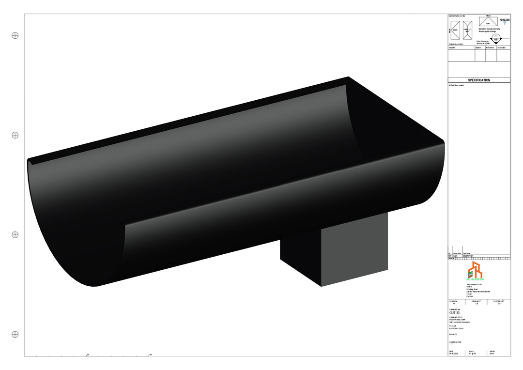 Aluminium Radius Gutter - Type 2 - End Spout - 76 Sq