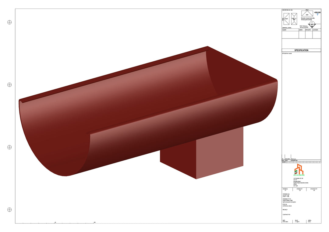 Aluminium Radius Gutter - Type 3 - End Spout - 100 Sq