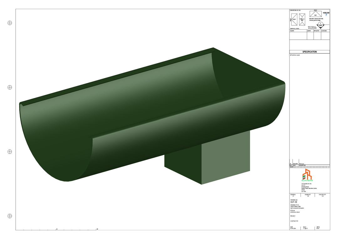 Aluminium Radius Gutter - Type 3 - End Spout - 100 Sq