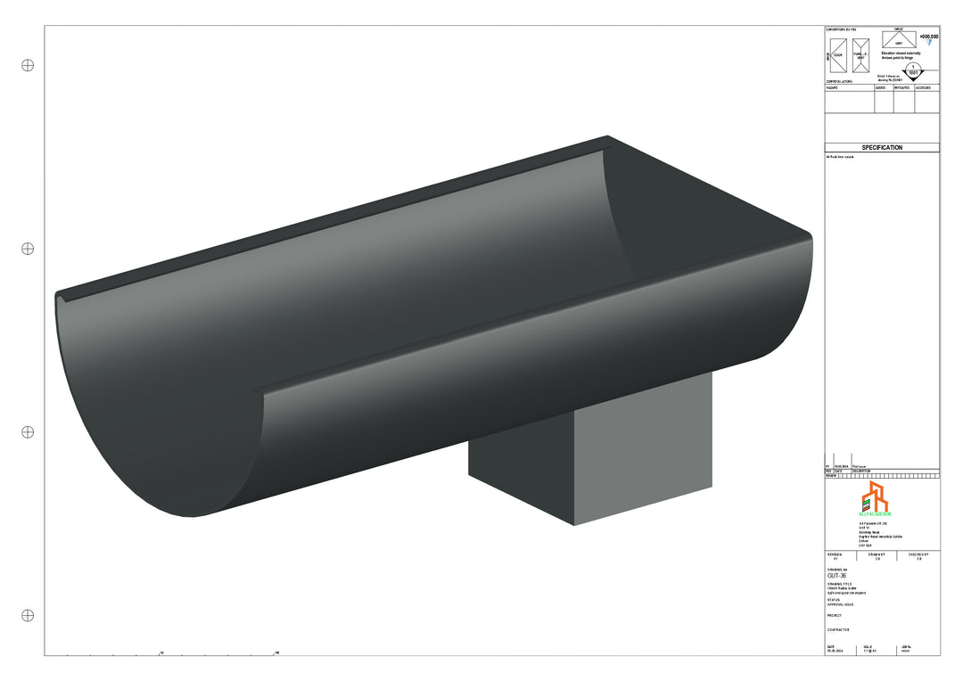 Aluminium Radius Gutter - Type 3 - End Spout - 100 Sq