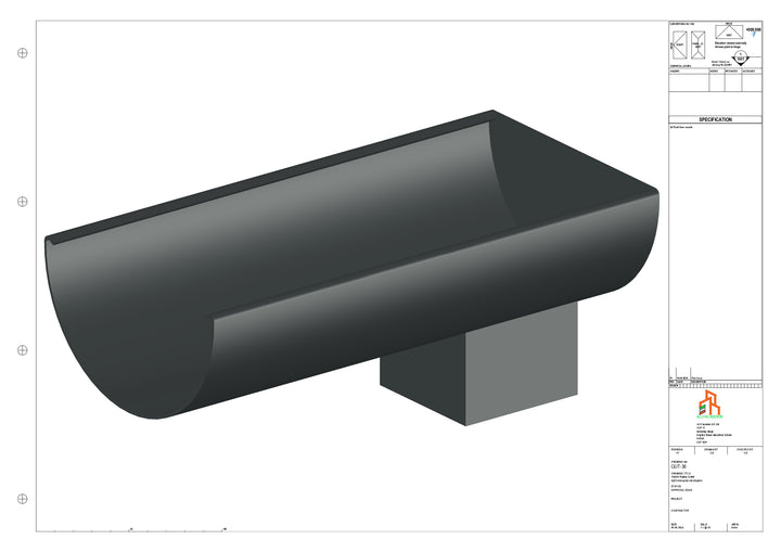 Aluminium Radius Gutter - Type 3 - End Spout - 100 Sq