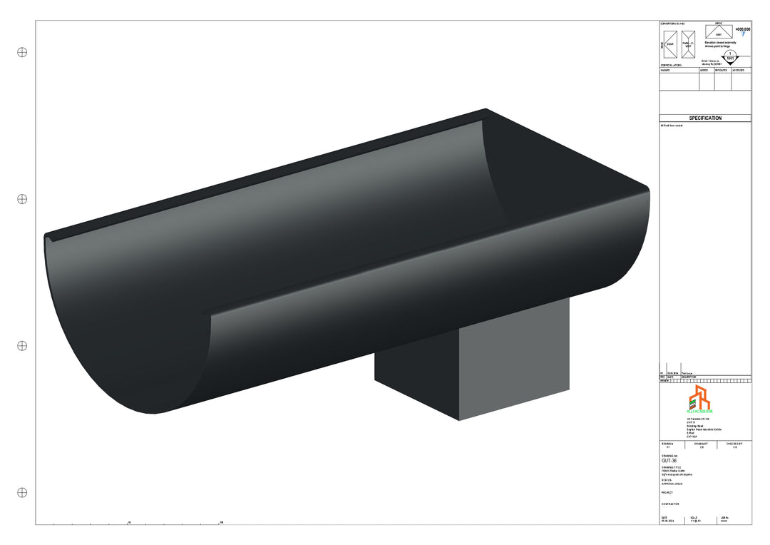 Aluminium Radius Gutter - Type 3 - End Spout - 100 Sq