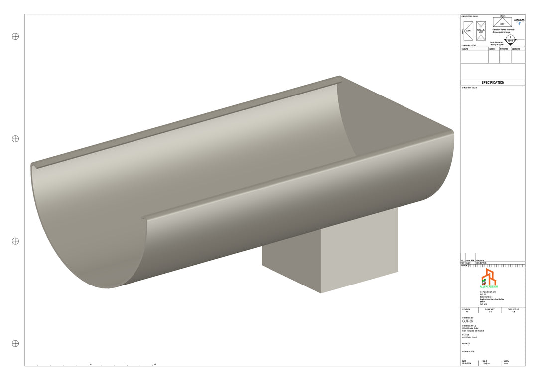 Aluminium Radius Gutter - Type 3 - End Spout - 100 Sq