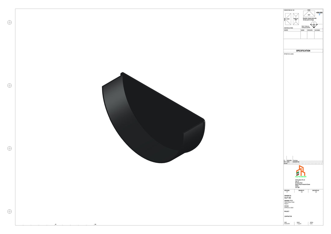 Aluminium Radius Gutter - Type 3 - Stopend