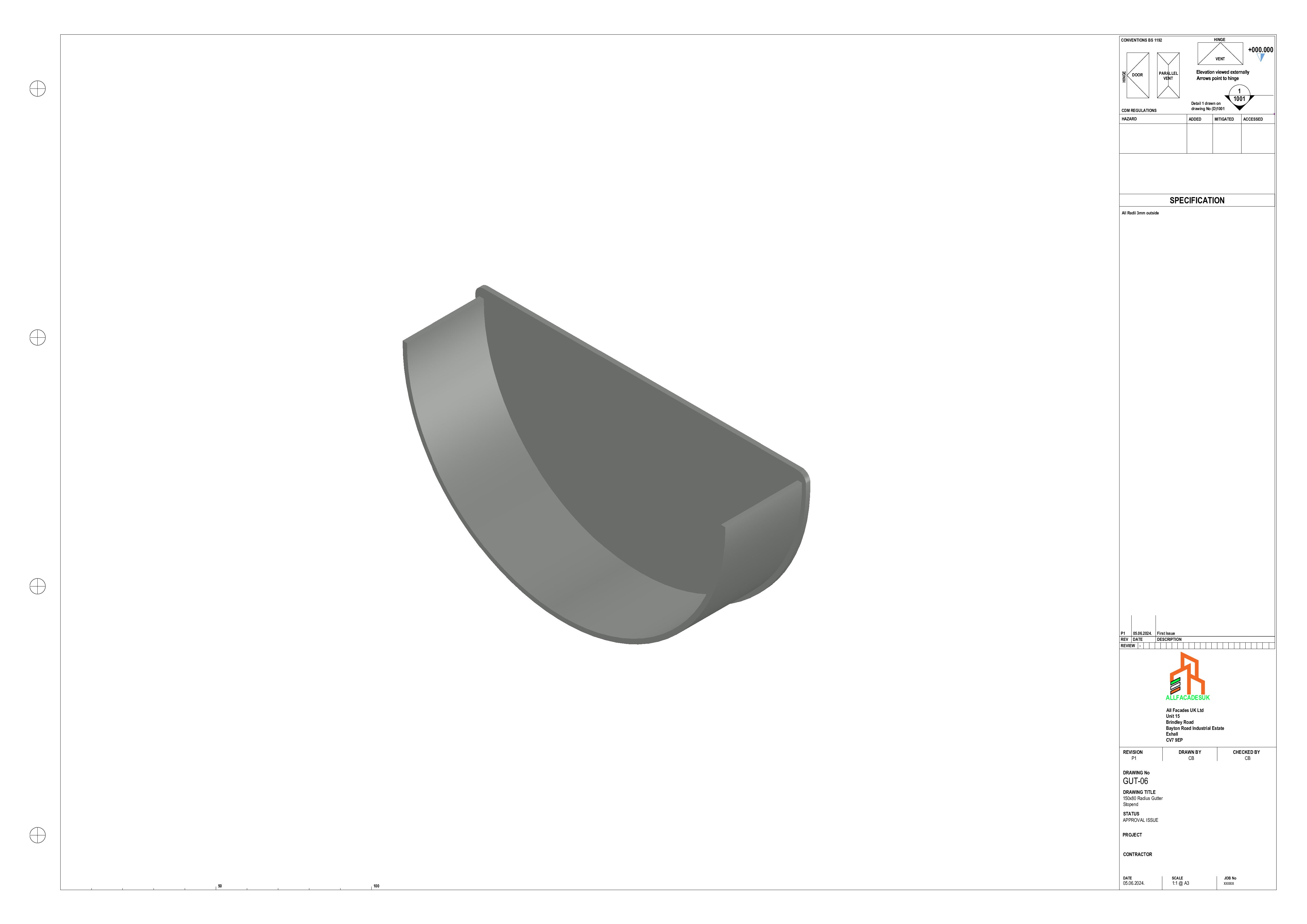 Aluminium Radius Gutter - Type 3 - Stopend – Aluminium Cladding Ltd