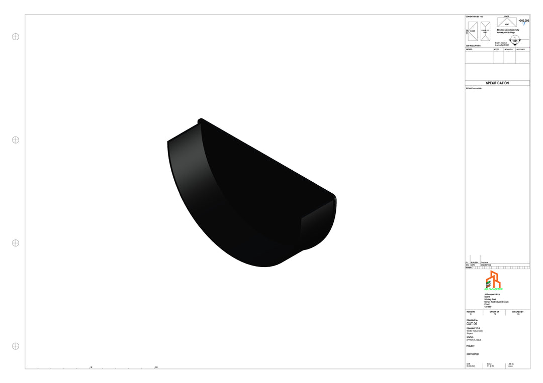 Aluminium Radius Gutter - Type 3 - Stopend