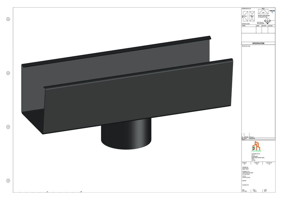Aluminium Single Slope Gutter - Type 4 - Centre Spout - 76 Dia