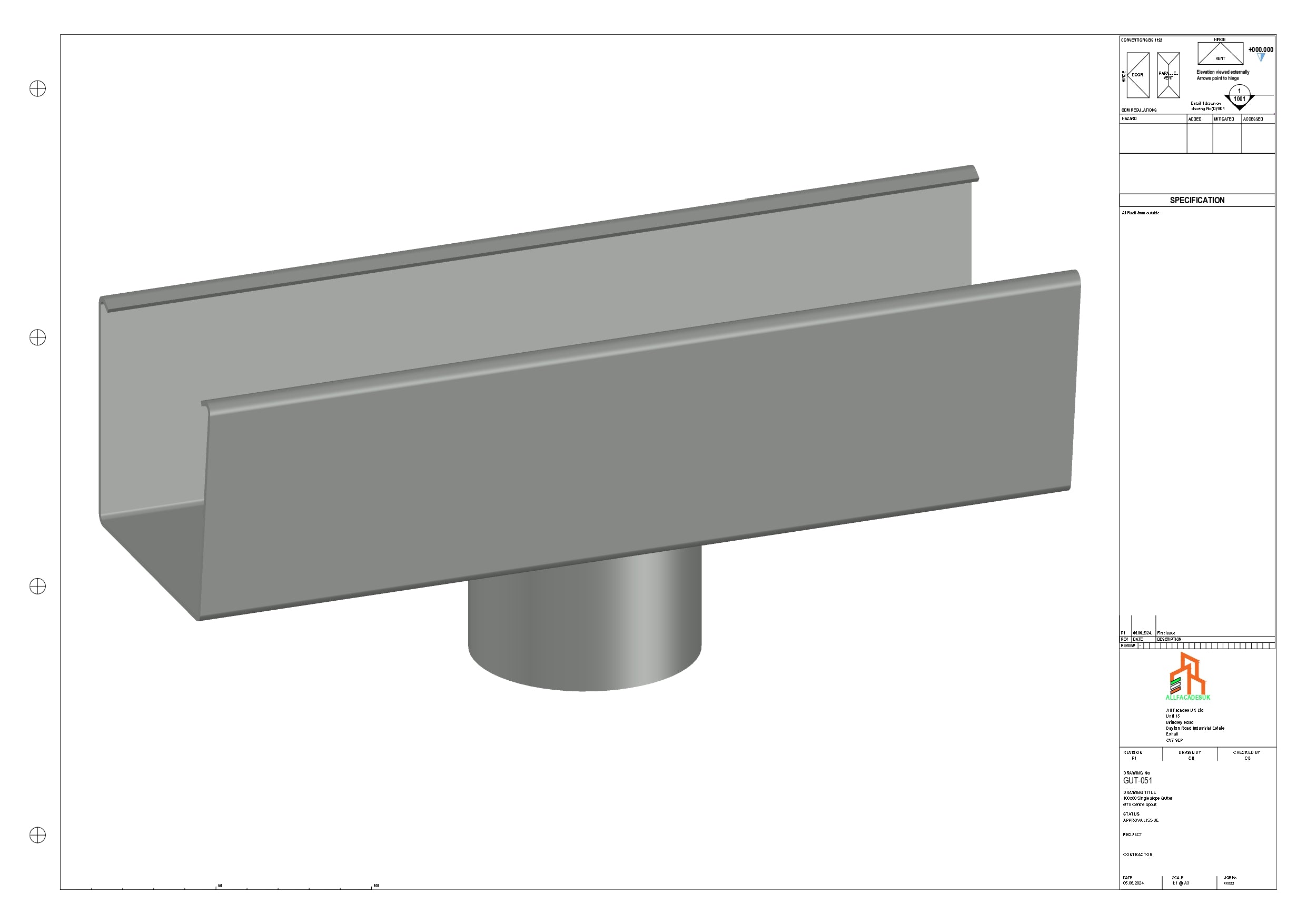 Aluminium Single Slope Gutter - Type 4 - Centre Spout - 76 Dia ...