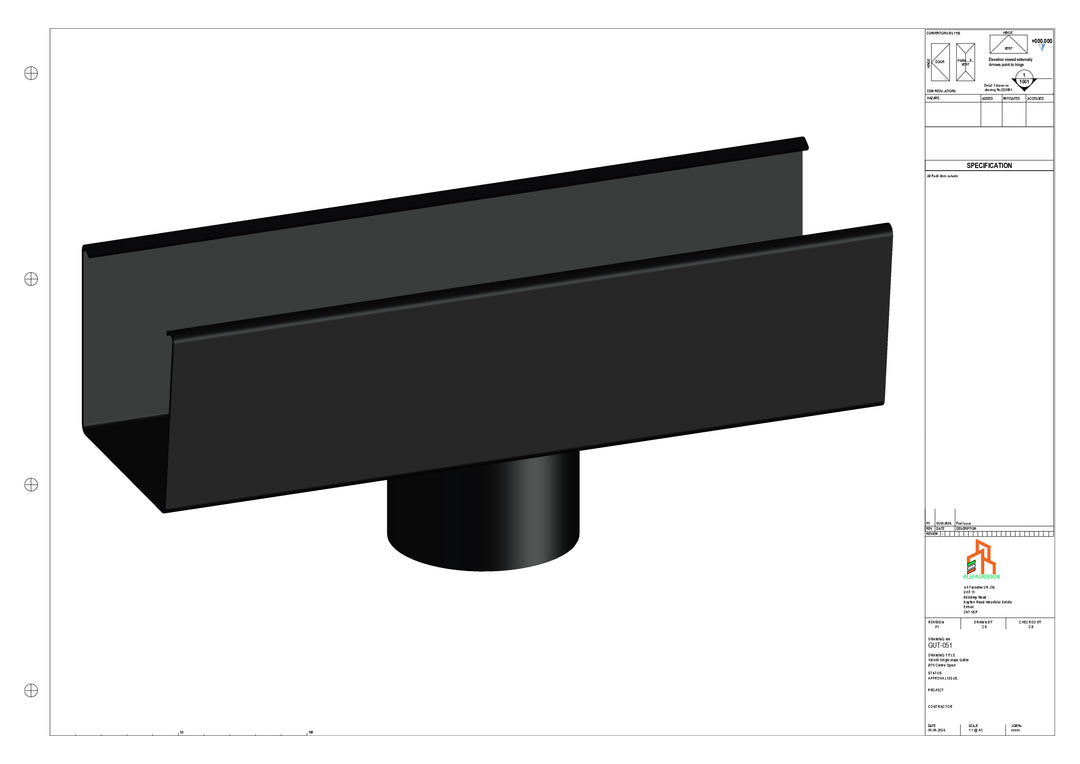 Aluminium Single Slope Gutter - Type 4 - Centre Spout - 76 Dia