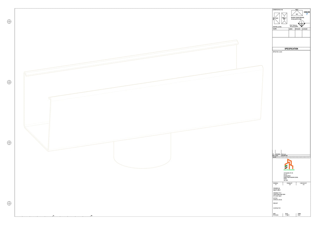 Aluminium Single Slope Gutter - Type 4 - Centre Spout - 76 Dia