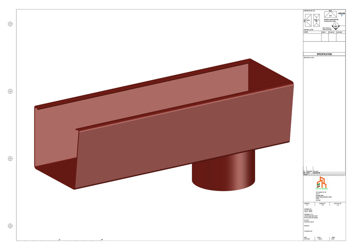 Aluminium Radius Gutter - Type 4 - End Spout - 63 Dia