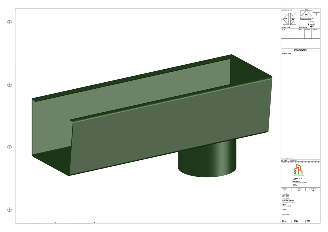 Aluminium Radius Gutter - Type 4 - End Spout - 63 Dia