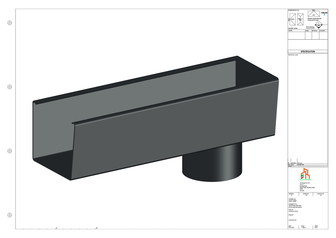 Aluminium Radius Gutter - Type 4 - End Spout - 63 Dia