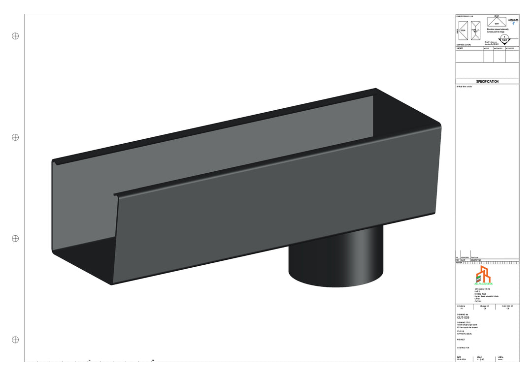 Aluminium Radius Gutter - Type 4 - End Spout - 63 Dia