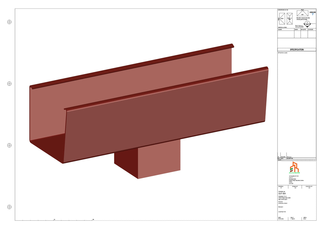 Aluminium Radius Gutter - Type 6 - Centre Spout - 63 Sq