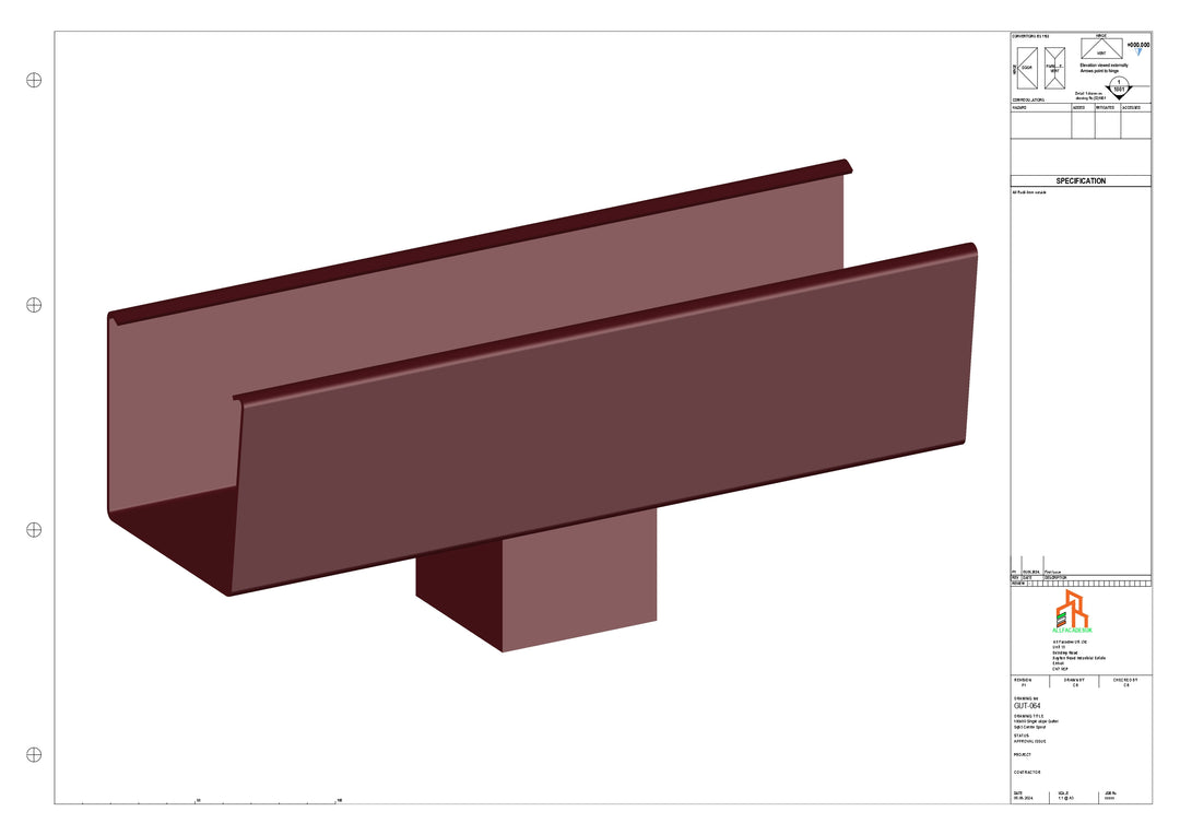 Aluminium Radius Gutter - Type 6 - Centre Spout - 63 Sq