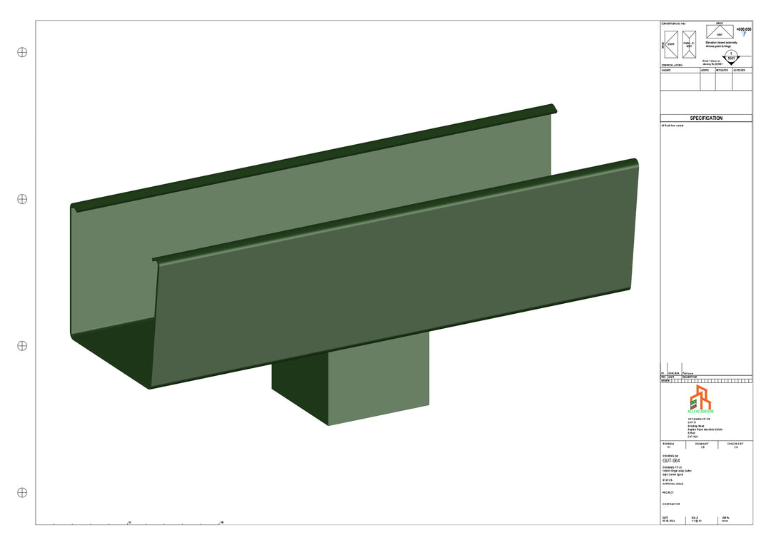 Aluminium Radius Gutter - Type 6 - Centre Spout - 76 Sq