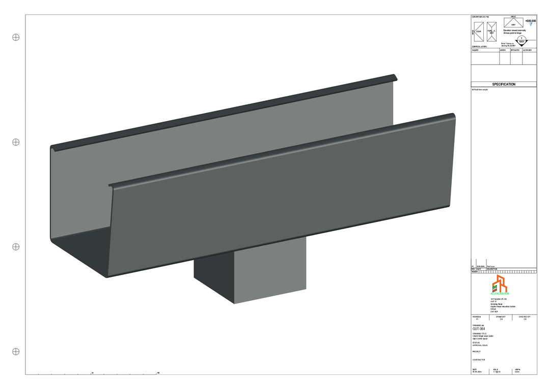 Aluminium Radius Gutter - Type 6 - Centre Spout - 100 Sq