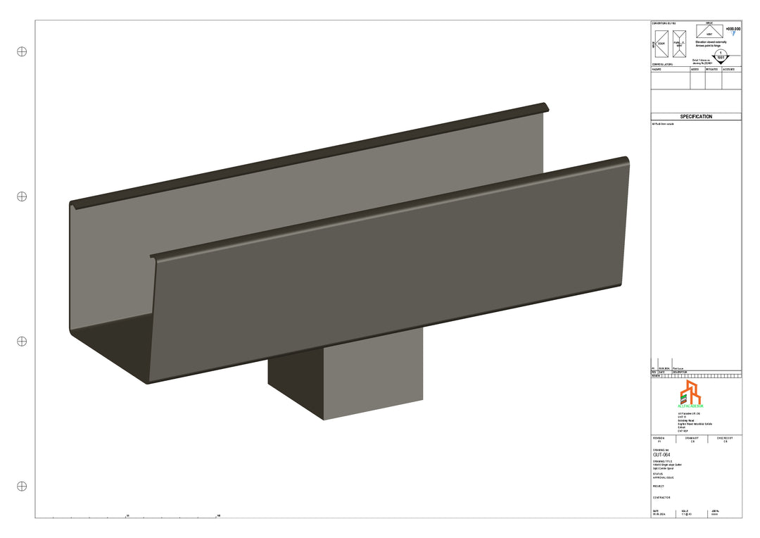 Aluminium Radius Gutter - Type 6 - Centre Spout - 100 Sq