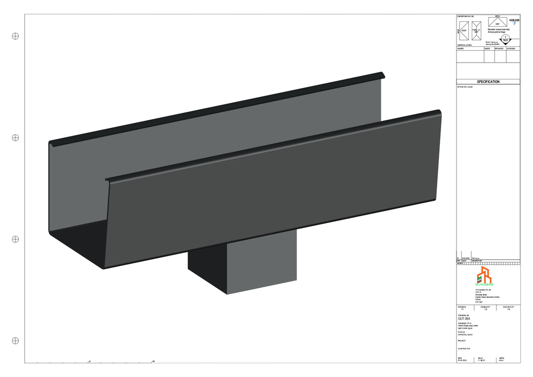 Aluminium Radius Gutter - Type 6 - Centre Spout - 63 Sq