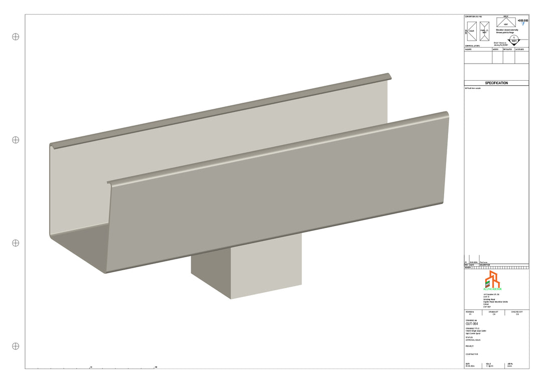 Aluminium Radius Gutter - Type 6 - Centre Spout - 63 Sq