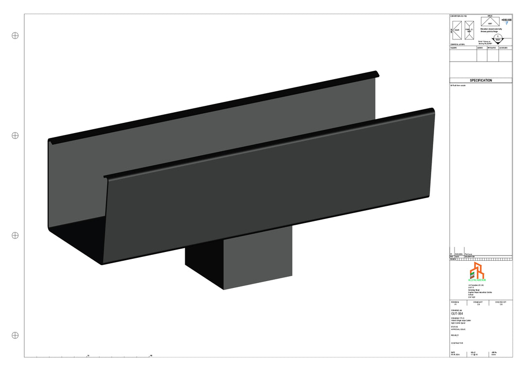 Aluminium Radius Gutter - Type 6 - Centre Spout - 100 Sq