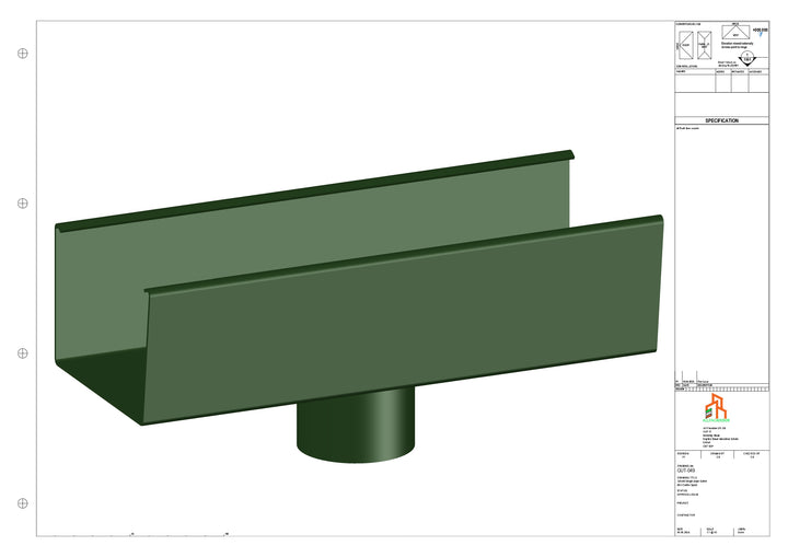 Aluminium Single Slope Gutter - Type 5 - Centre Spout - 100 Dia