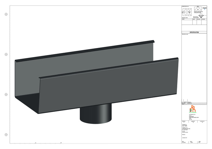 Aluminium Single Slope Gutter - Type 5 - Centre Spout - 100 Dia