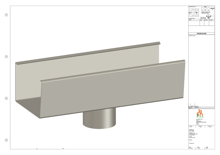 Aluminium Single Slope Gutter - Type 5 - Centre Spout - 100 Dia