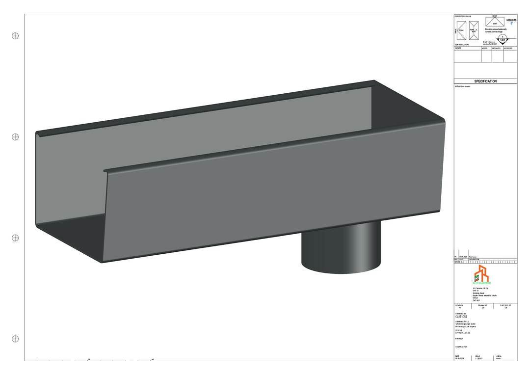 Aluminium Radius Gutter - Type 5 - End Spout - 63 Dia
