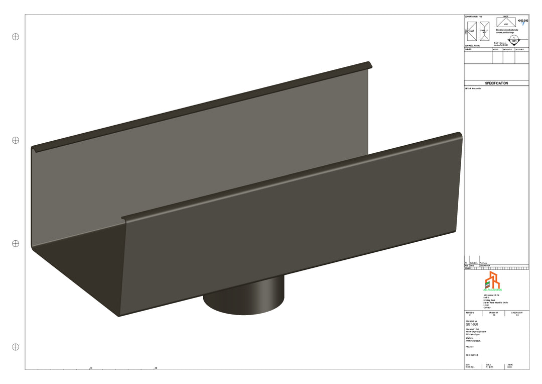 Aluminium Single Slope Gutter - Type 6 - Centre Spout - 76 Dia