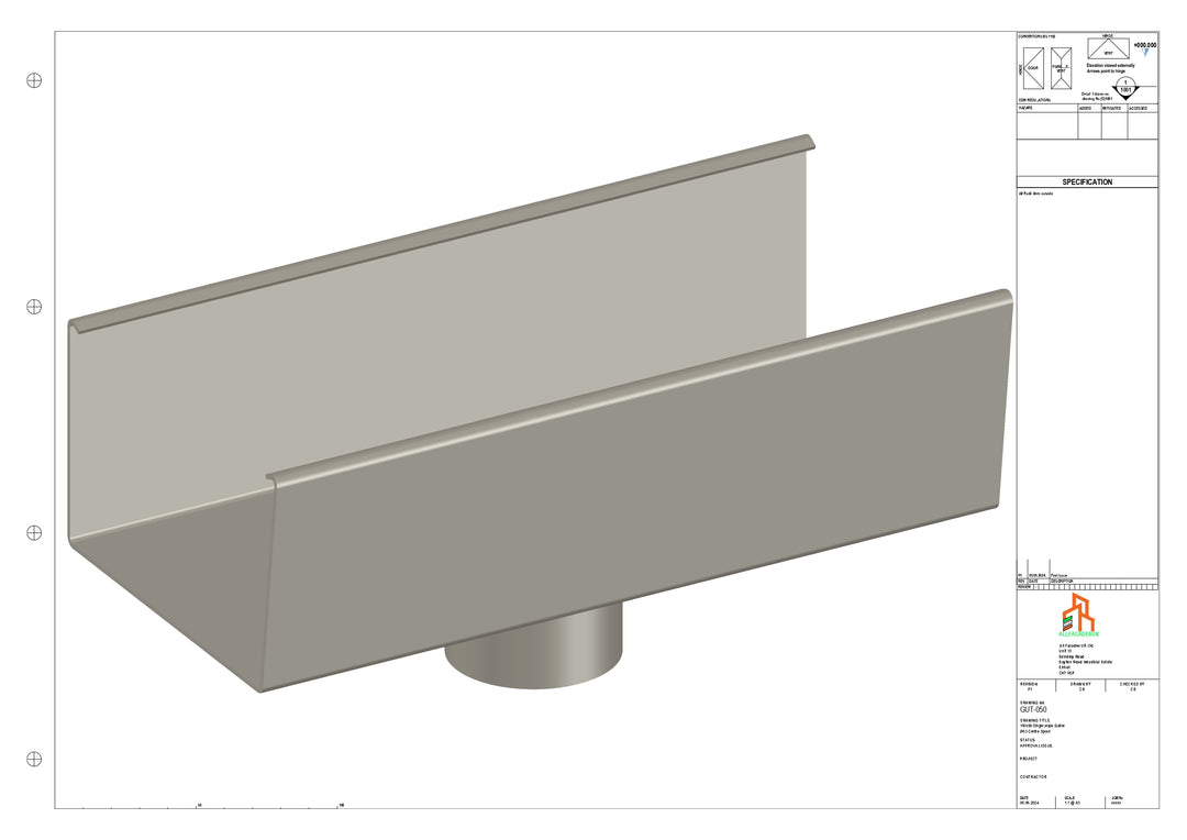 Aluminium Single Slope Gutter - Type 6 - Centre Spout - 76 Dia