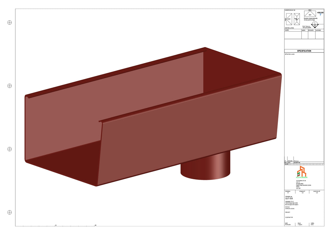 Aluminium Radius Gutter - Type 6 - End Spout - 63 Dia