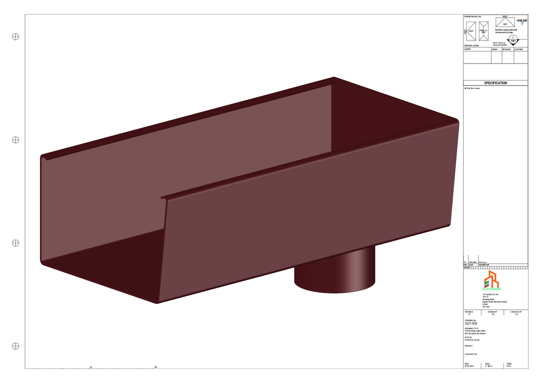 Aluminium Radius Gutter - Type 6 - End Spout - 63 Dia